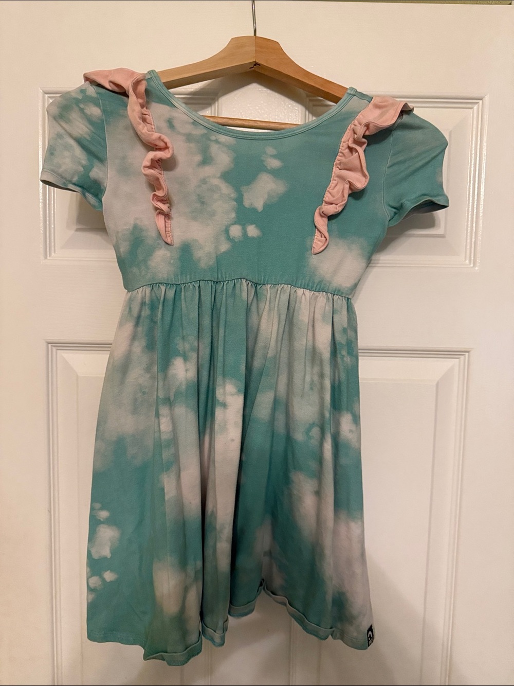 Rags to Raches Teal and Pink Ruffle Tie-Dye Dress